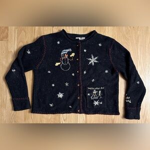 NorthCrest Vintage Ugly Christmas Navy Cardigan Sweater, Size L (14-16)